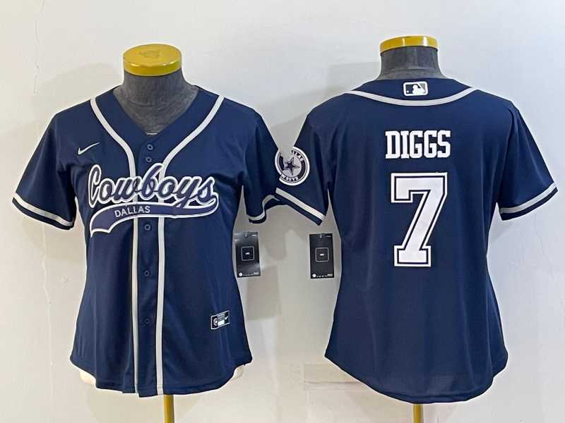 Women%27s Dallas Cowboys #7 Trevon Diggs Navy Blue With Patch Cool Base Stitched Baseball Jersey